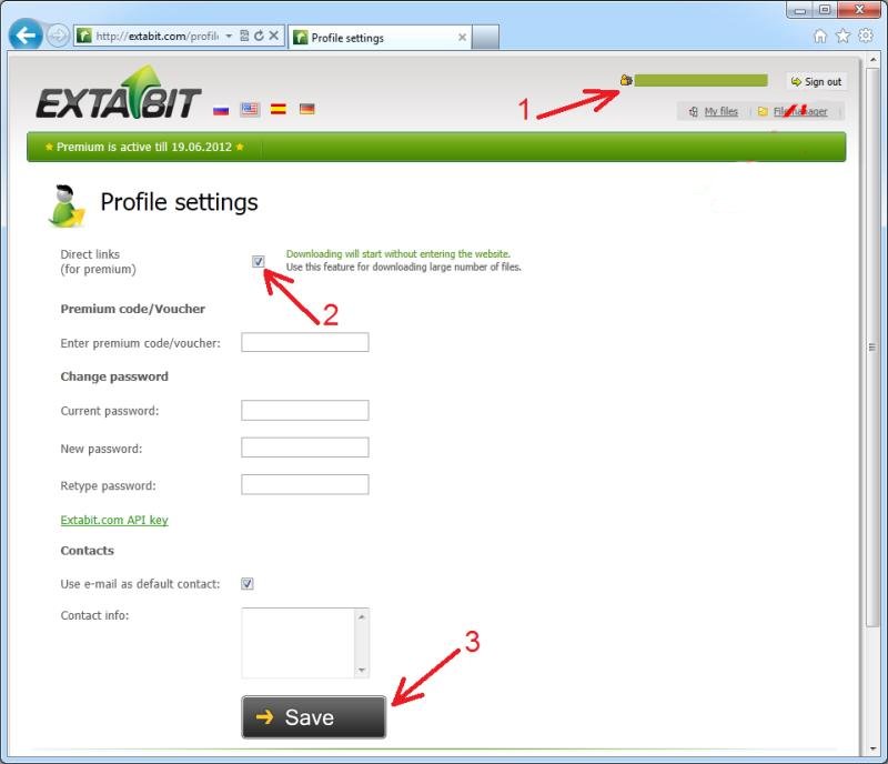 Setting Direct Link Extabit Premium