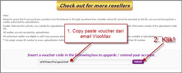 Gambar cara mengaktifkan kode voucher Uploadstation Premium