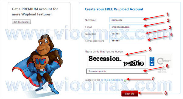 Isian form pendaftaran Wupload Free