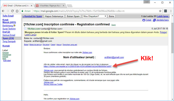 Confirmation 1fichier Email