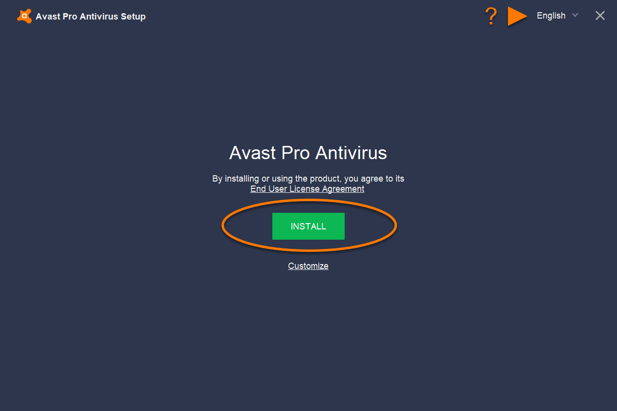 Dialog pilihan bahasa untuk instal Avast Antivirus