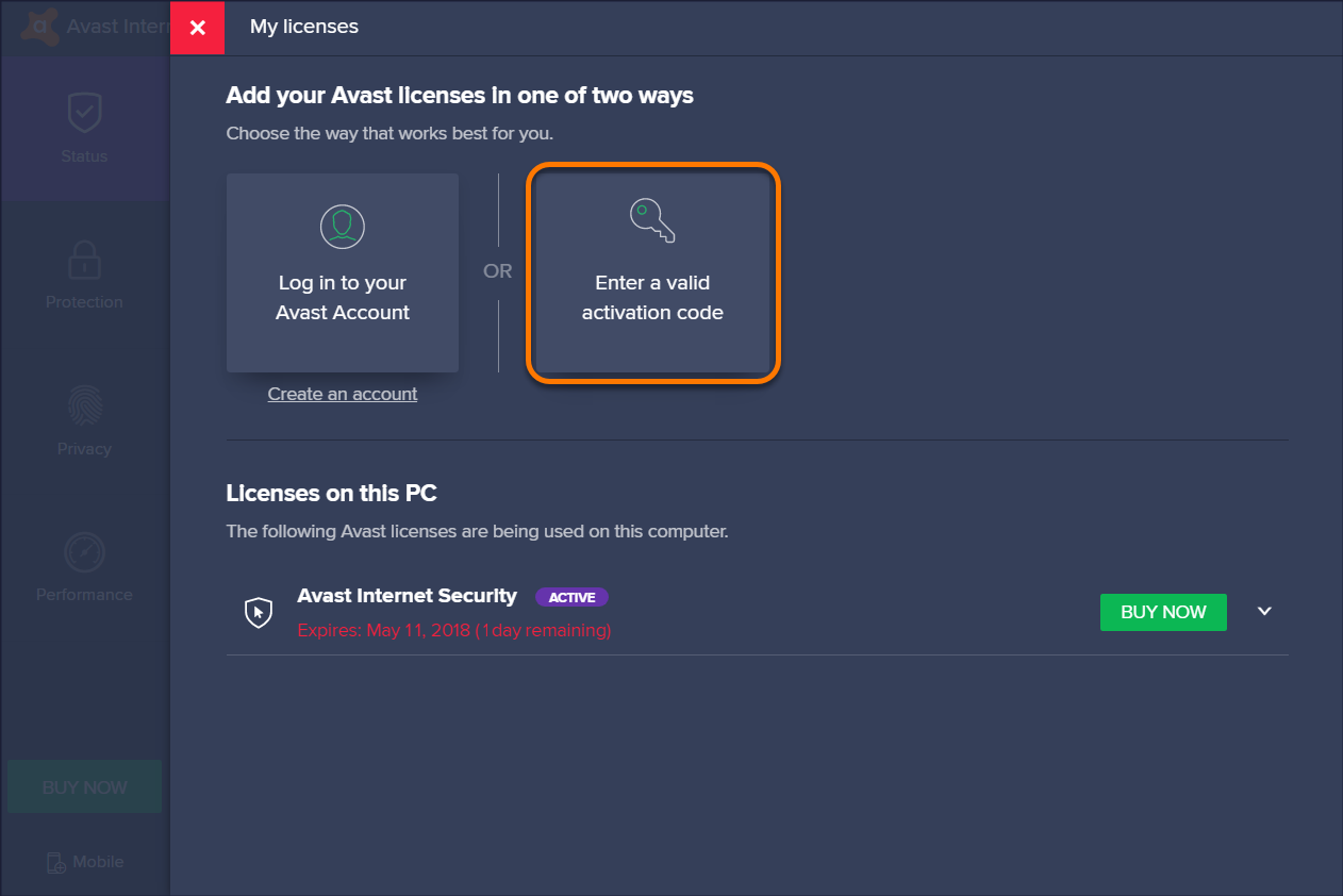 Klik menu Enter a valid activation code