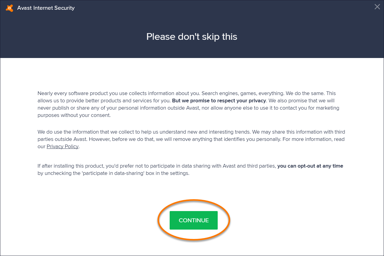Halaman Kebijakan Privasi Avast