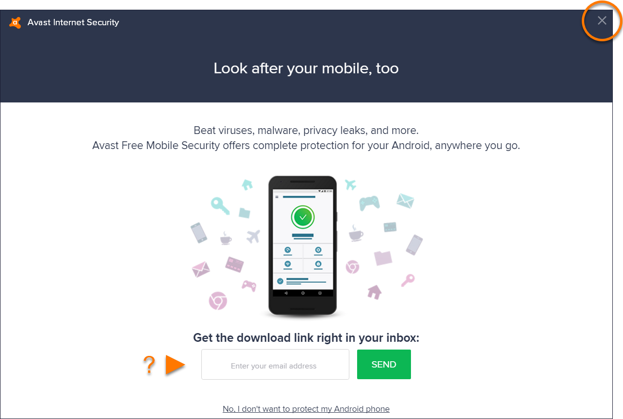 Tawaran untuk melindungi perangkat mobile dengan Avast Internet Security