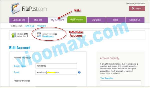 Halaman My Account FilePost Free