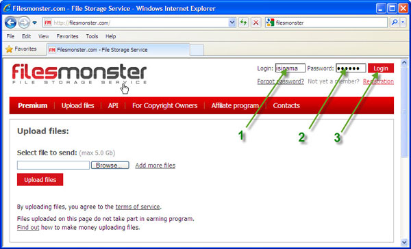 Login ke Filesmonster