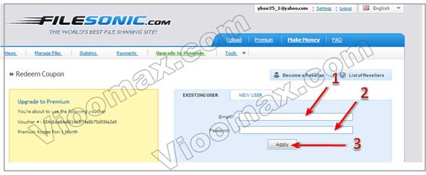 Aktivasi Link Voucher Upgrade Premium Filesonic