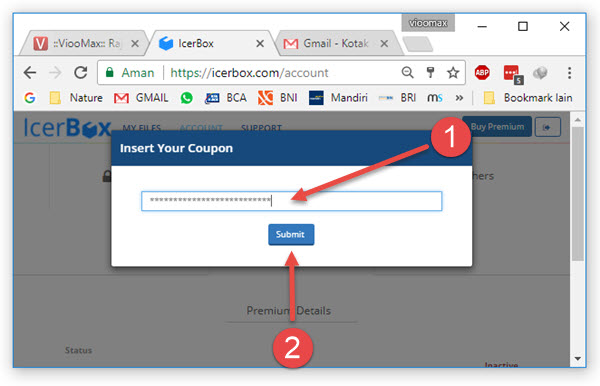 Masukkan / paste kupon kode Icerbox premium
