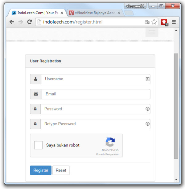 Registration page of Indoleech