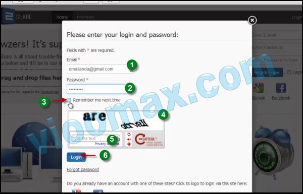 Login ke website Keep2share