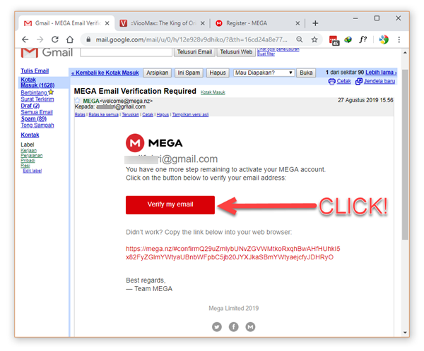 Email Konfirmasi Daftar Mega.nz gratis