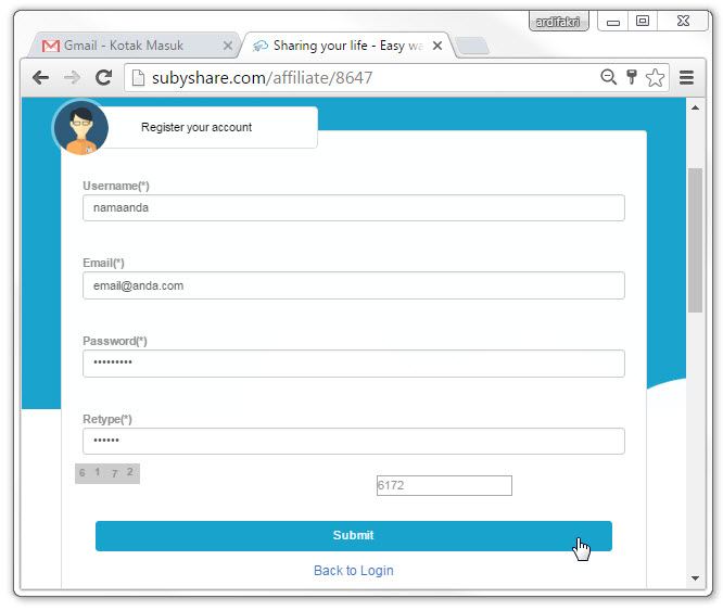 Subyshare Registration Page