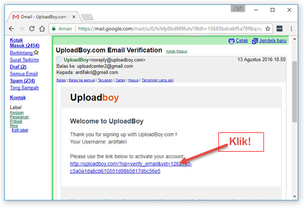 Uploadboy Confirmation Email