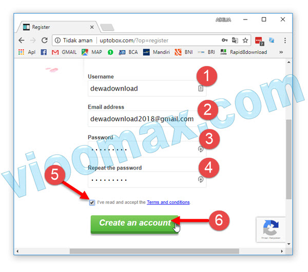 Isi form pendaftaran Uptobox Free