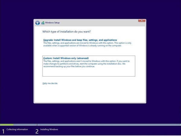  Upgrade or Custom Options Install Windows 10
